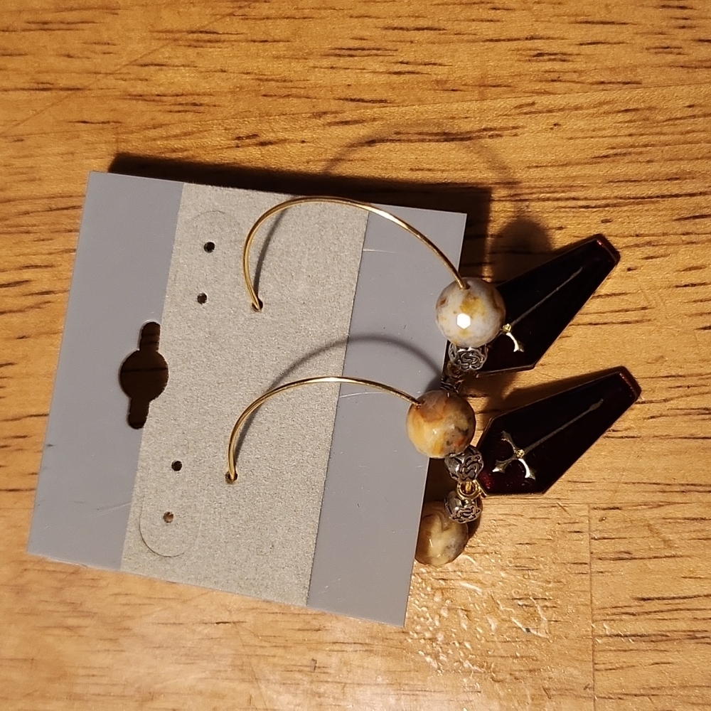 Crazy lace agate Coffin hoop earrings